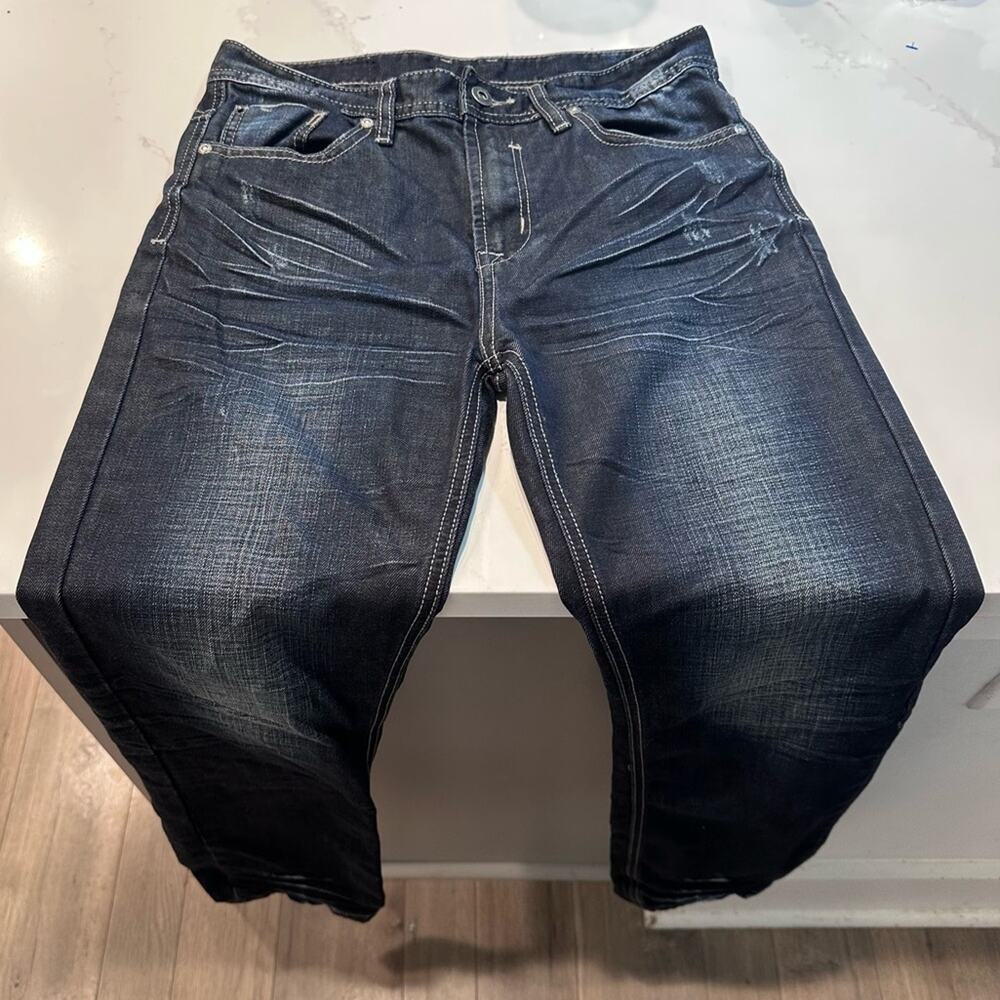 Buffalo David Bitton Dark Wash Straight Leg Jeans 2013 Midrise Distressed Sz 16